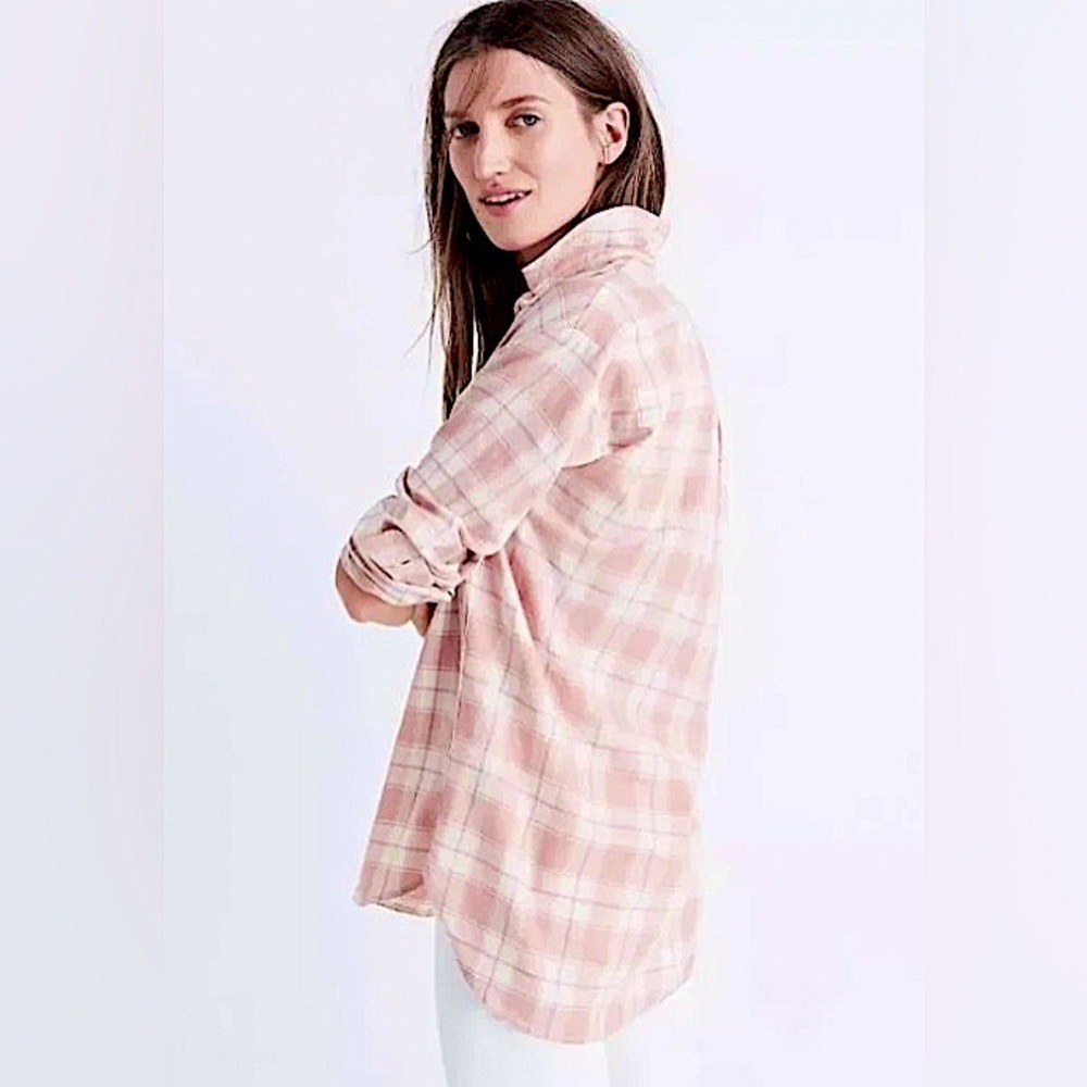 Madewell Blush Plaid Button-Down Tunic Shirt